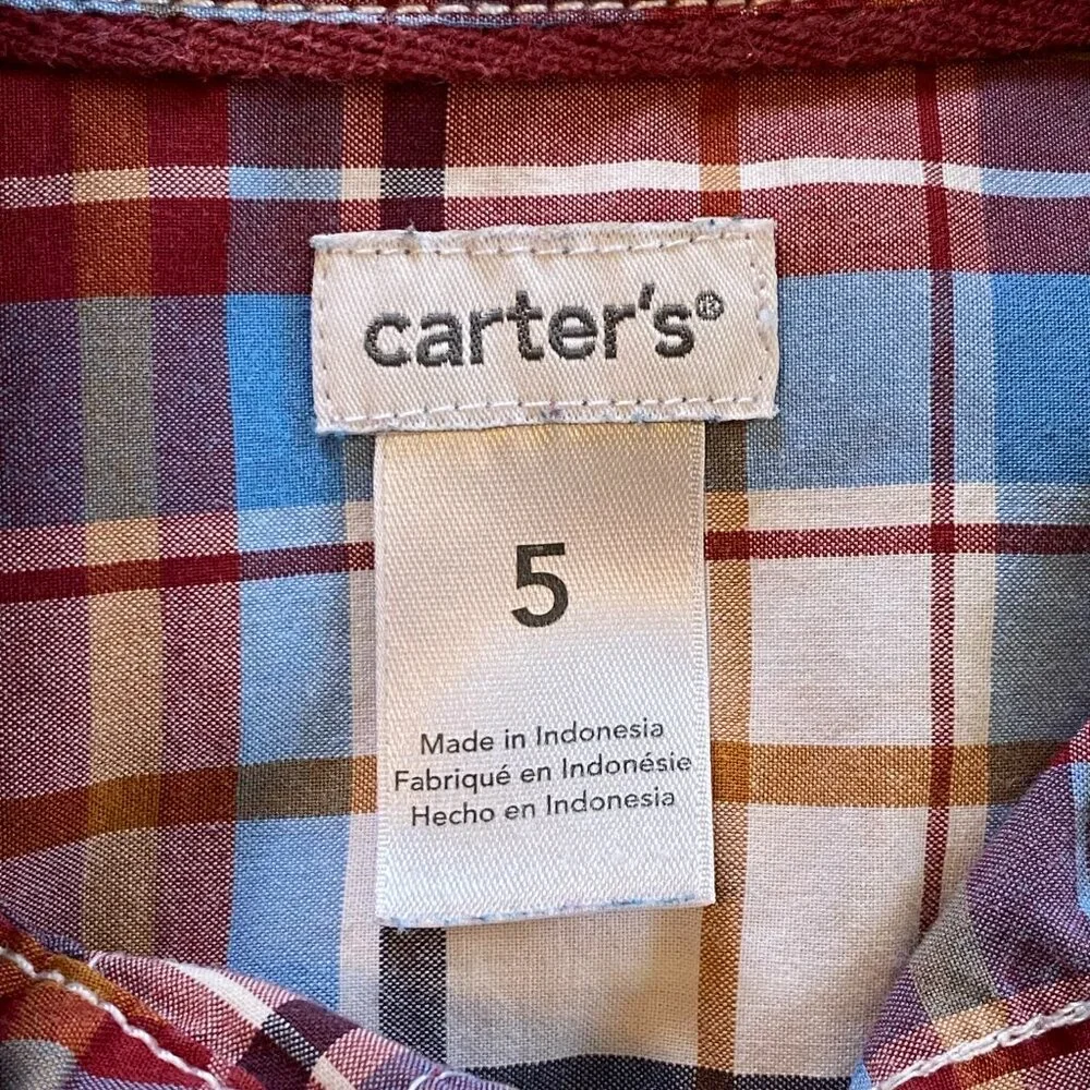 Carter's Boy Long Sleeve Dress Shirt, Button Down, Plaid, Size 5T